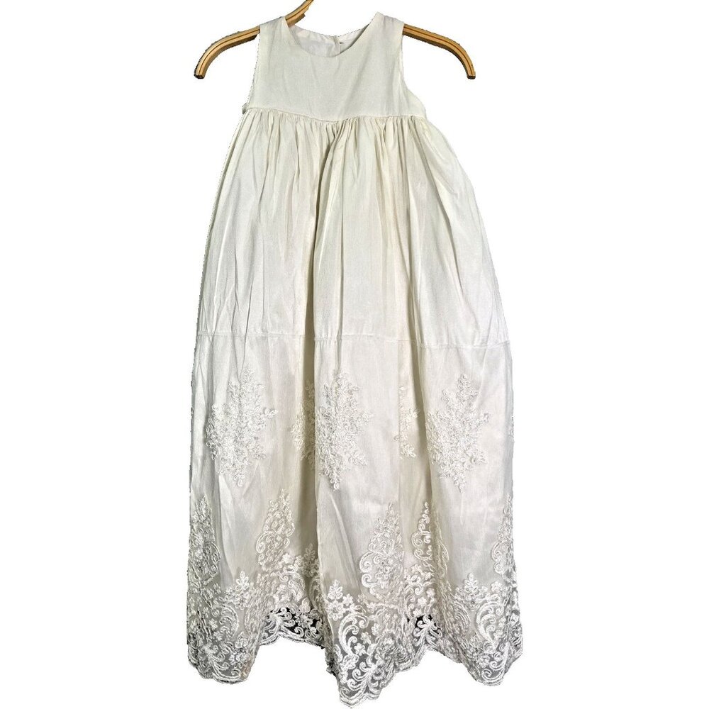 Flower Girl Dress Sz 12-24 mo Baptism Christening Ivory Sequin Tulle Embroidered